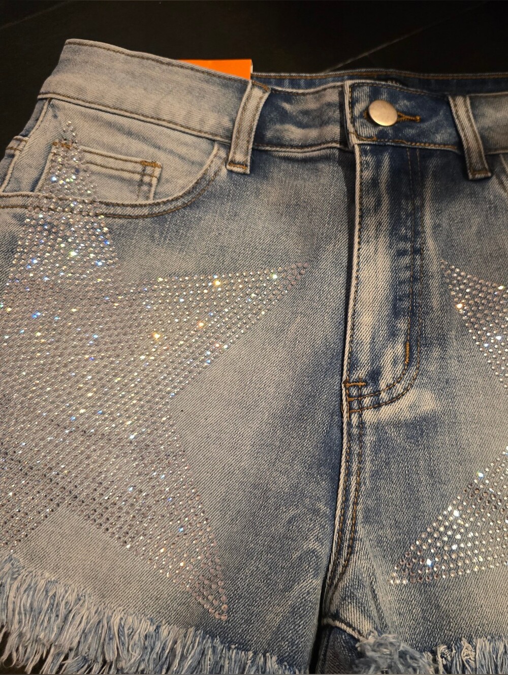 American Bazi Denim Shorts with Rhinestone Star Detail